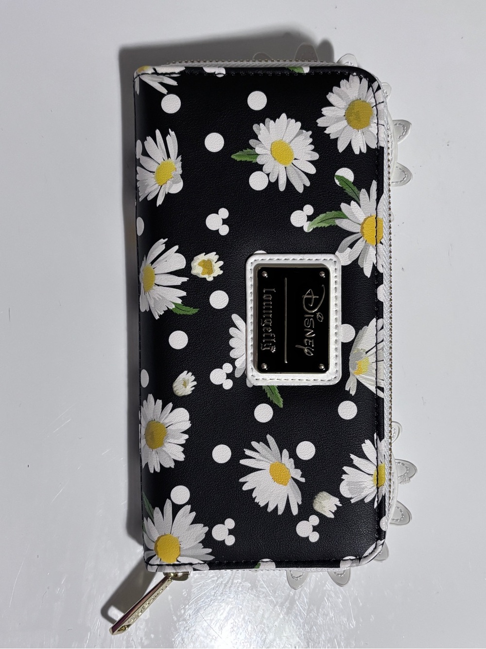 Loungefly Disney Minnie Mouse Daisies Zip Around Wallet Black Yellow Bow NWOT